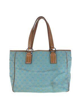 Gucci Light Blue Brown GG Canvas Leather Tote Shoulder Bag